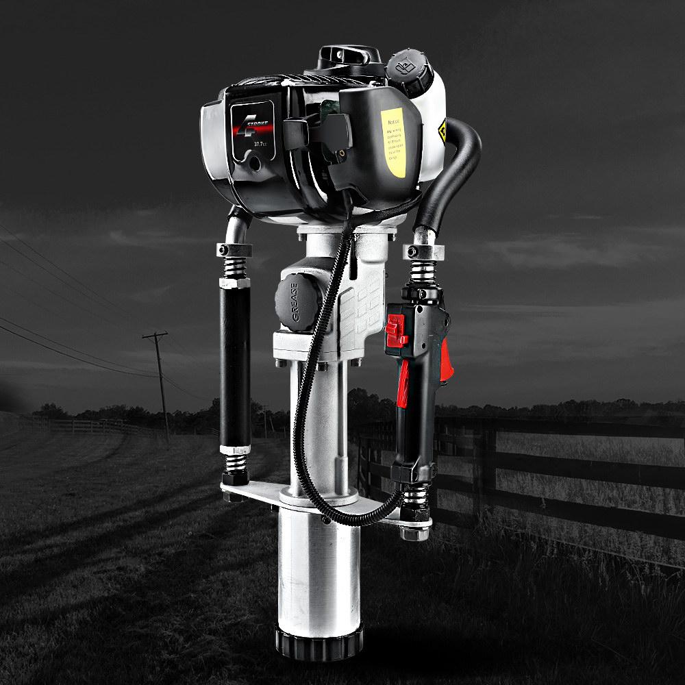 Giantz 4-Stroke Petrol Post Driver with rubber grip handles and driver sleeves, designed for driving posts into the ground.